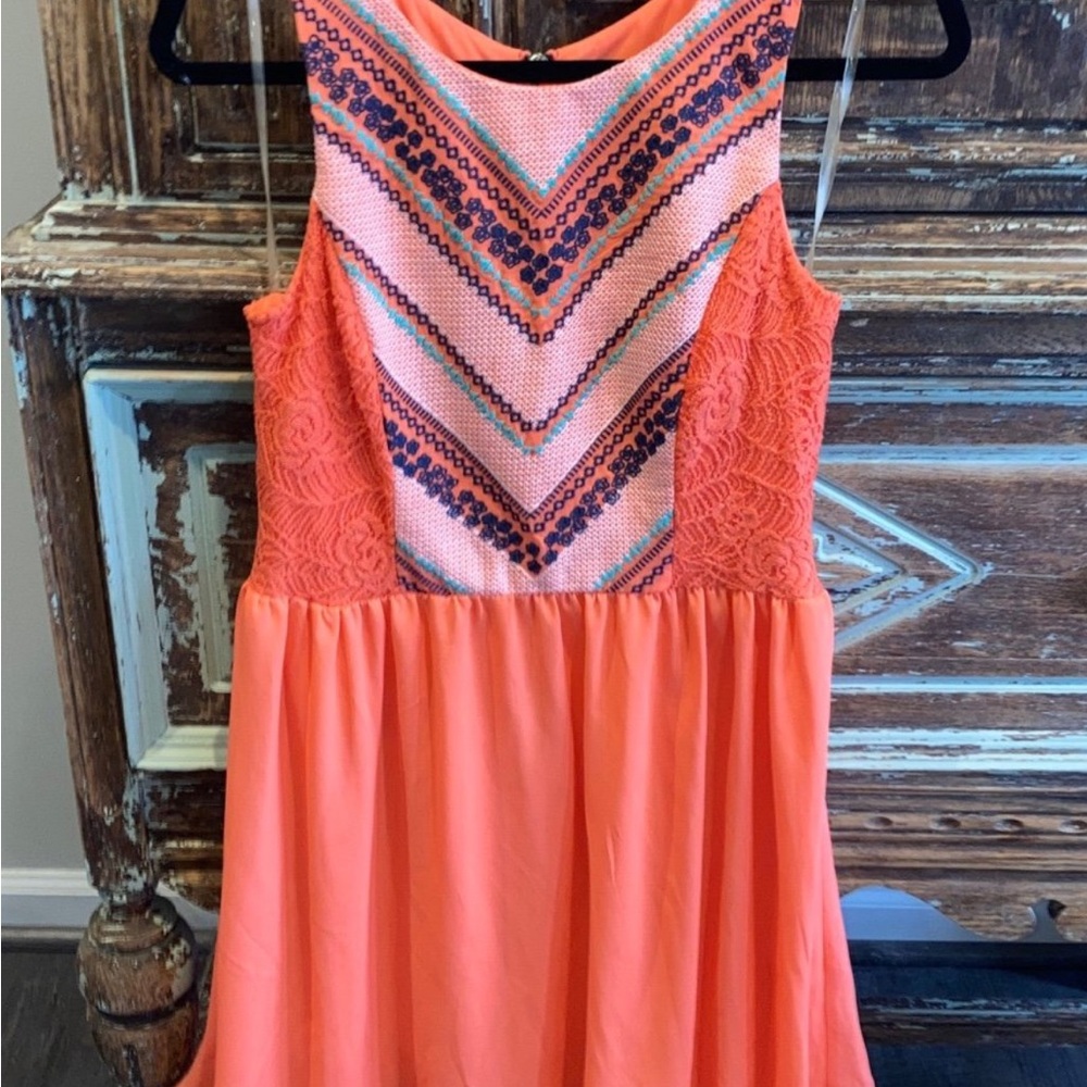 My Michelle Coral and Navy Chevron Dress